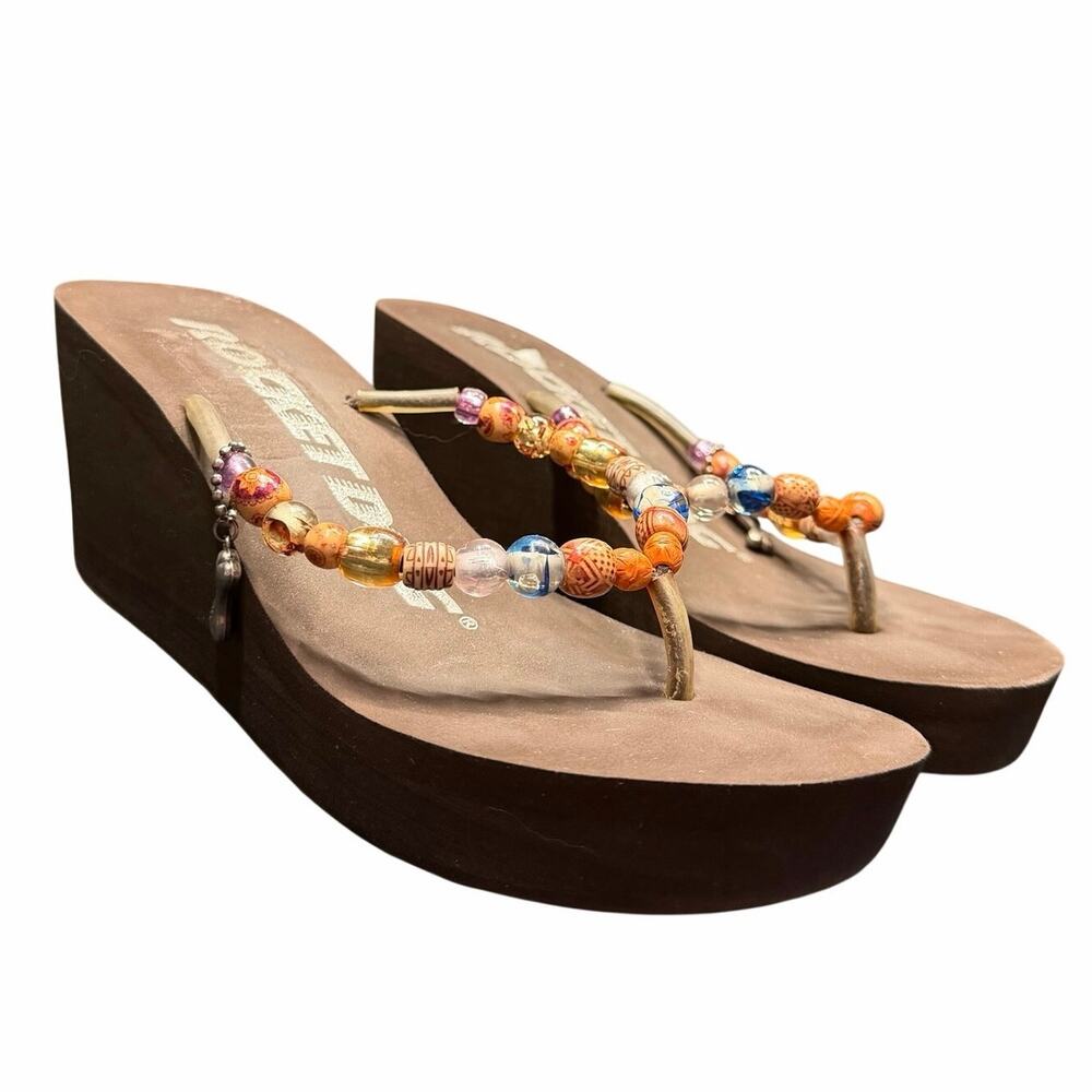 Rocket Dog Vintage Y2K Beaded Platform Wedge Sandals Brown Boho Size 9